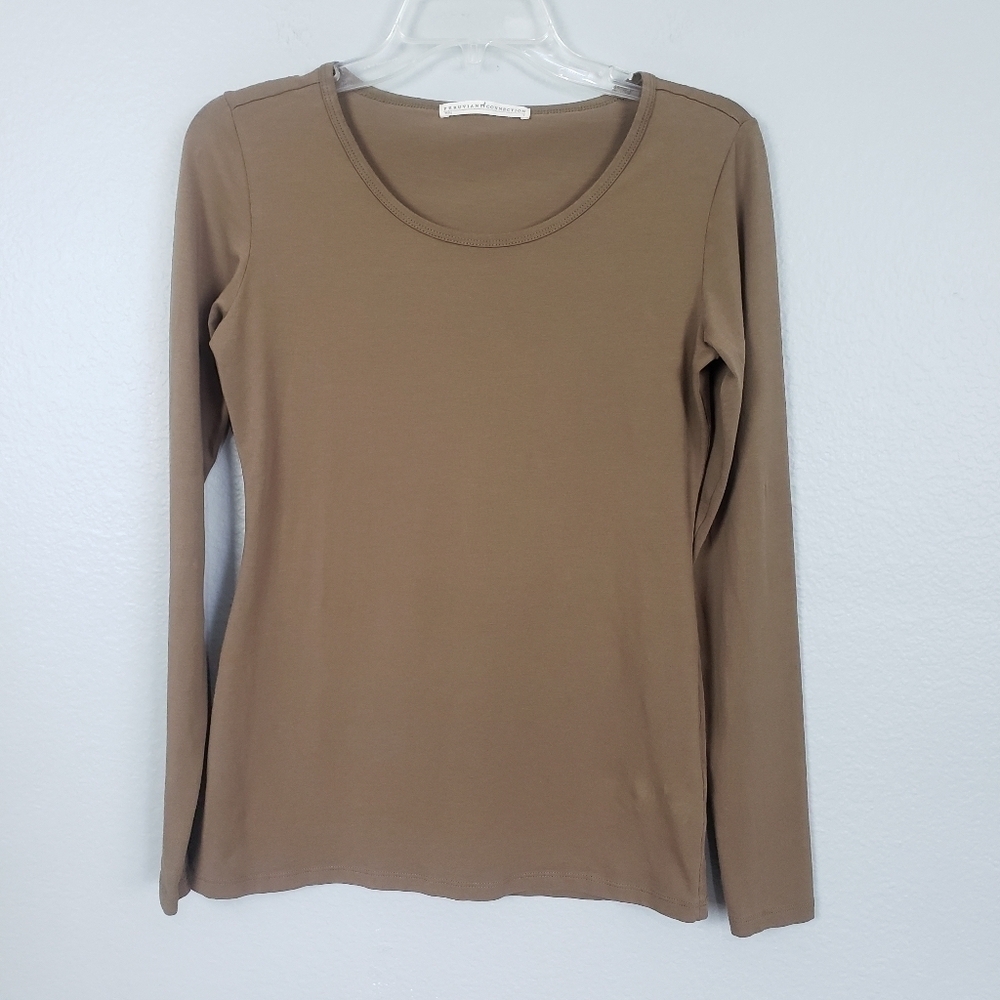 PERUVIAM CONNECTION Women's Long Sleeve Top Soft Stretchy Olive Green Sz S